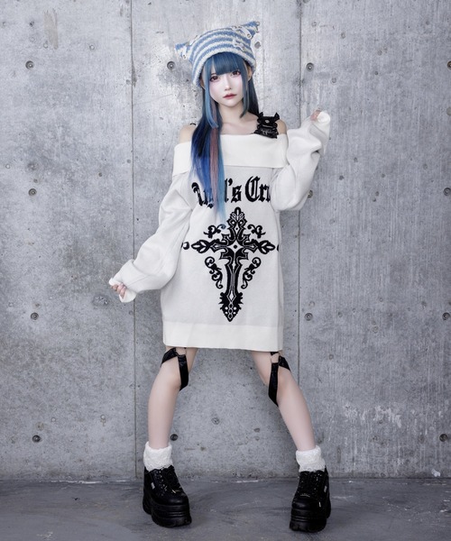 【新品】 Amilige Crossオフショルジャガードニット 黒 Crossオフショルジャガードニット（ニット/セーター）｜Amilige