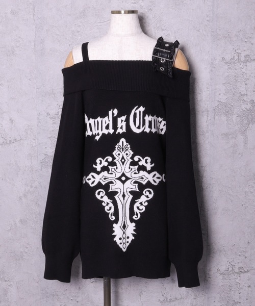 【新品】 Amilige Crossオフショルジャガードニット 黒 Crossオフショルジャガードニット（ニット/セーター）｜Amilige