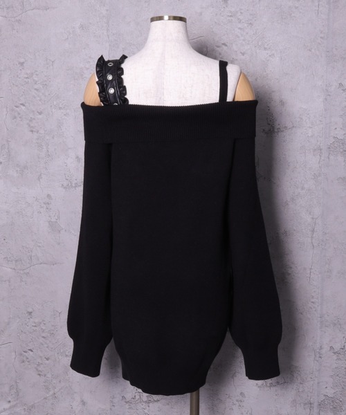 【新品】 Amilige Crossオフショルジャガードニット 黒 Crossオフショルジャガードニット（ニット/セーター）｜Amilige