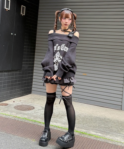 【新品】 Amilige Crossオフショルジャガードニット 黒 Crossオフショルジャガードニット（ニット/セーター）｜Amilige