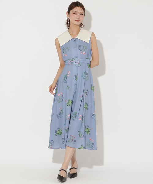 AND COUTURE(アンドクチュール)の「ドローイングフラワー配色襟ワンピース(ワンピース・レディース・ブラック系その他/ベージュ系その他/ブルー系その他・FREE)」の8枚目の写真