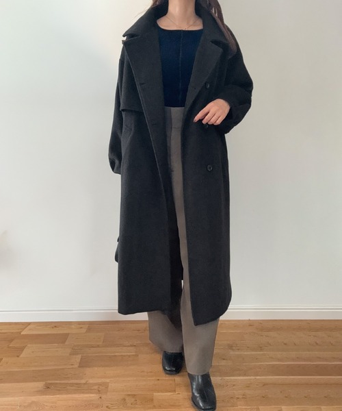 セール】バルーン袖スタンドカラーロングコート（ステンカラーコート