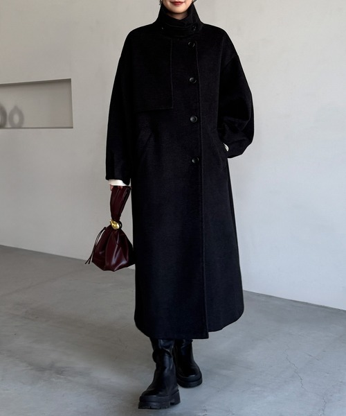 セール】バルーン袖スタンドカラーロングコート（ステンカラーコート