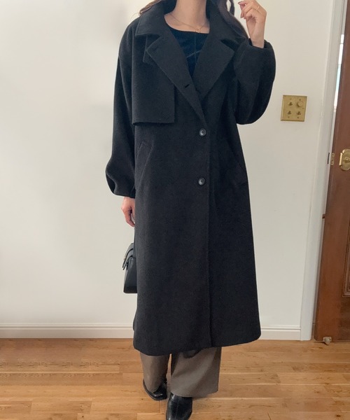 LAUIR(ラウアー)の「バルーン袖スタンドカラーロングコート(ステンカラーコート・レディース・ブラック/アイボリー/チャコール・SMALL/X-LARGE/LARGE/MEDIUM)」の7枚目の写真