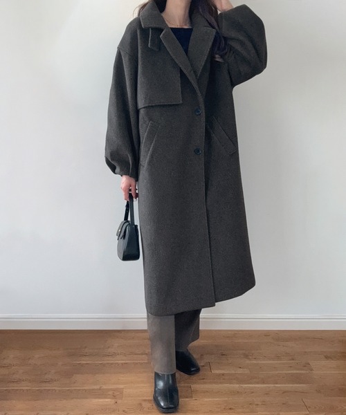 セール】バルーン袖スタンドカラーロングコート（ステンカラーコート