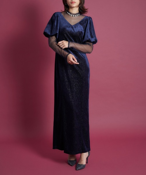 My shawty(マイシャウティー)の「lame velvet dress(ドレス・レディース・ブラック/ネイビー/レッド・SMALL/MEDIUM)」の1枚目の写真