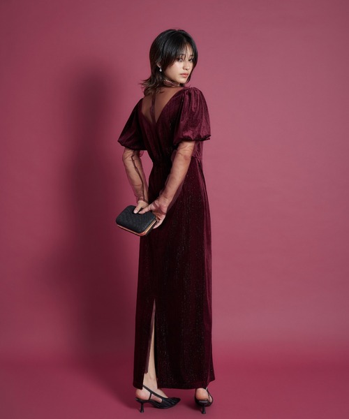 My shawty(マイシャウティー)の「lame velvet dress(ドレス・レディース・ブラック/ネイビー/レッド・SMALL/MEDIUM)」の3枚目の写真