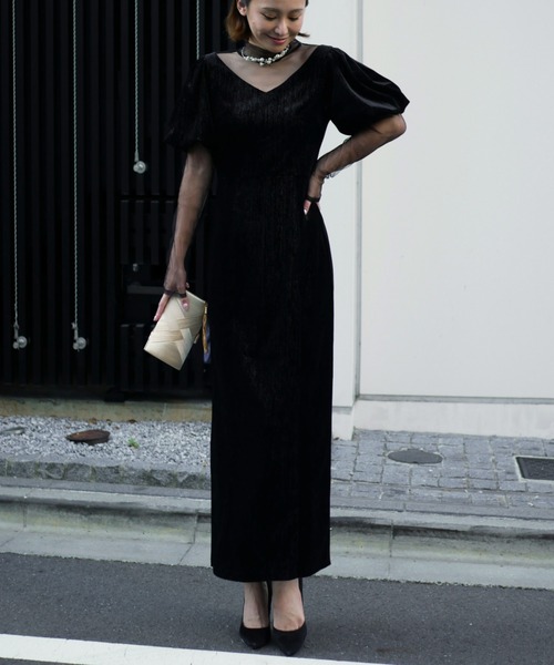 My shawty(マイシャウティー)の「lame velvet dress(ドレス・レディース・ブラック/ネイビー/レッド・SMALL/MEDIUM)」の2枚目の写真