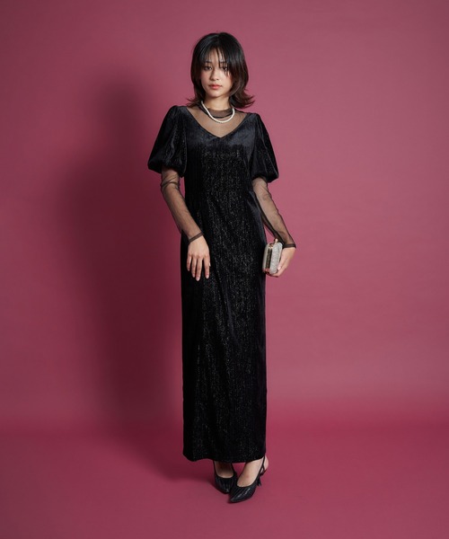 My shawty(マイシャウティー)の「lame velvet dress(ドレス・レディース・ブラック/ネイビー/レッド・SMALL/MEDIUM)」の4枚目の写真