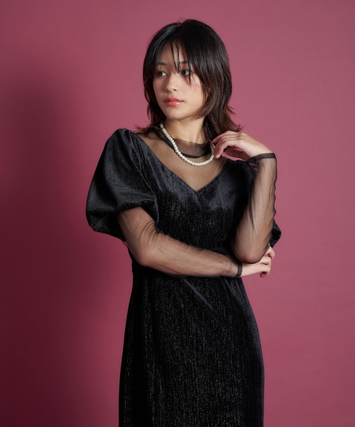 My shawty(マイシャウティー)の「lame velvet dress(ドレス・レディース・ブラック/ネイビー/レッド・SMALL/MEDIUM)」の8枚目の写真