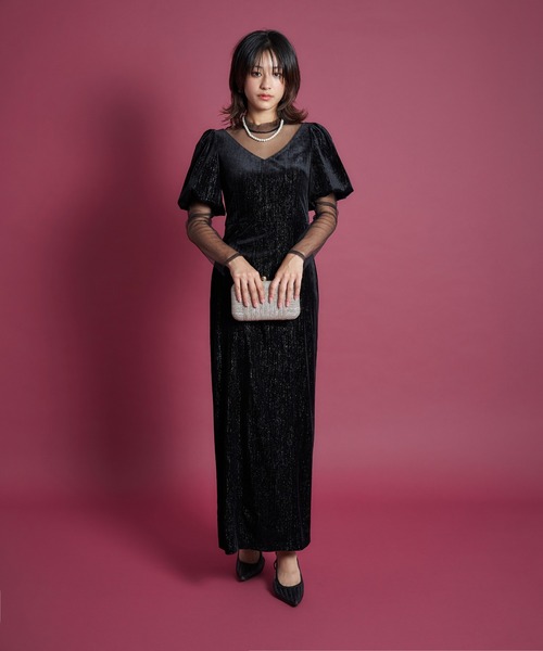 My shawty(マイシャウティー)の「lame velvet dress(ドレス・レディース・ブラック/ネイビー/レッド・SMALL/MEDIUM)」の6枚目の写真