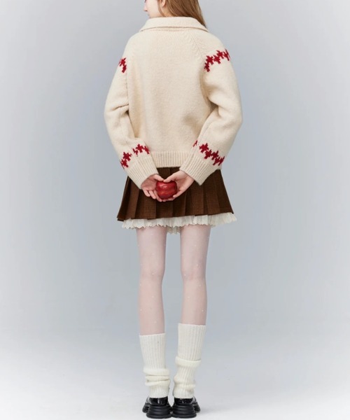 イリヤロンタン ウサギ編み込みのカーディガン セール】ウサギ柄ジップ