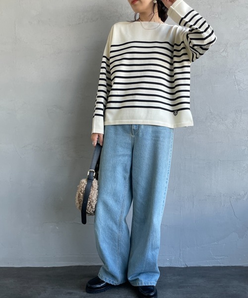 ORCIVAL（オーシバル）の「[ORCIVAL/オーシバル] ボートネック パネルボーダーニットソー（ニット/セーター・レディース・キナリ/ブラック・1）」の3枚目の写真