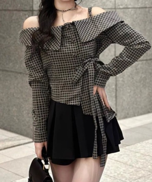 SPIGA（スピーガ）の「ﾁｪｯｸ柄ｵﾌｼｮﾙﾌﾞﾗｳｽ（シャツ/ブラウス・レディース・ブラック・SMALL/MEDIUM/LARGE/X-LARGE）」の3枚目の写真