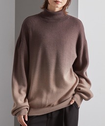 ミラノリブ バイカラーグラデーション オーバーサイズ タートルニットブラウン