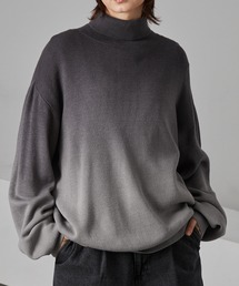 ミラノリブ バイカラーグラデーション オーバーサイズ タートルニットグレー