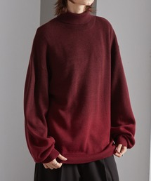 ミラノリブ バイカラーグラデーション オーバーサイズ タートルニットワイン