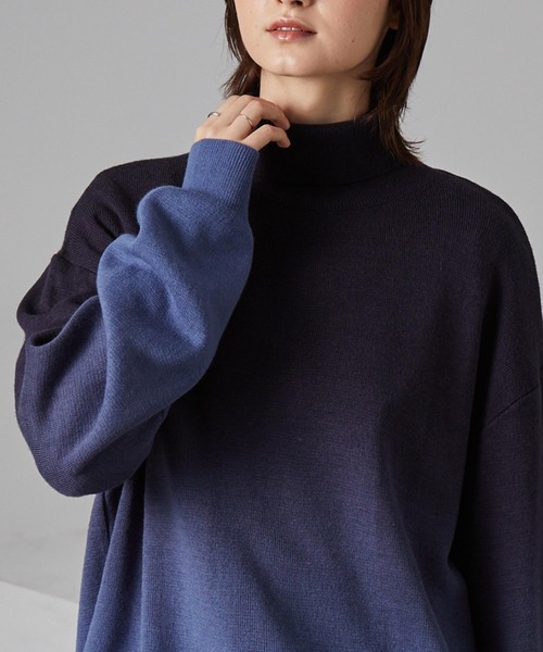 ミラノリブ バイカラーグラデーション オーバーサイズ タートルニット