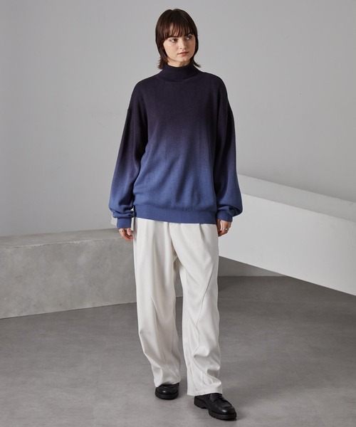 ミラノリブ バイカラーグラデーション オーバーサイズ タートルニット