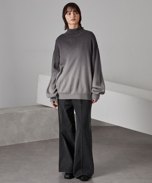 ミラノリブ バイカラーグラデーション オーバーサイズ タートルニット