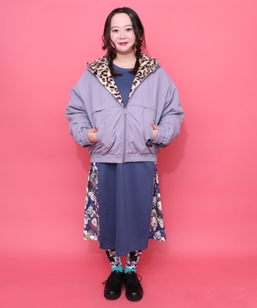 153647：キノコ×レオパード柄リバーシブルブルゾン（ブルゾン