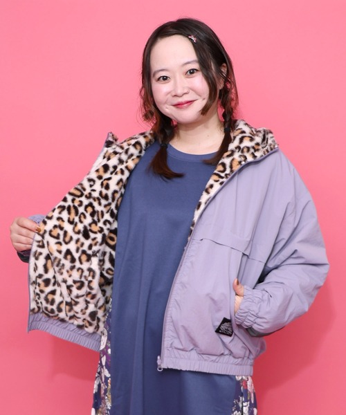 153647：キノコ×レオパード柄リバーシブルブルゾン（ブルゾン