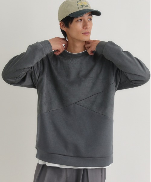 BACK NUMBER(バックナンバー)の「BACK NUMBER(バックナンバー)【メンズ】フェイクスエード切替クルートレーナー(スウェット・メンズ・ダークグレー/ライトグレー/ブルー・M/L/XL)」の2枚目の写真