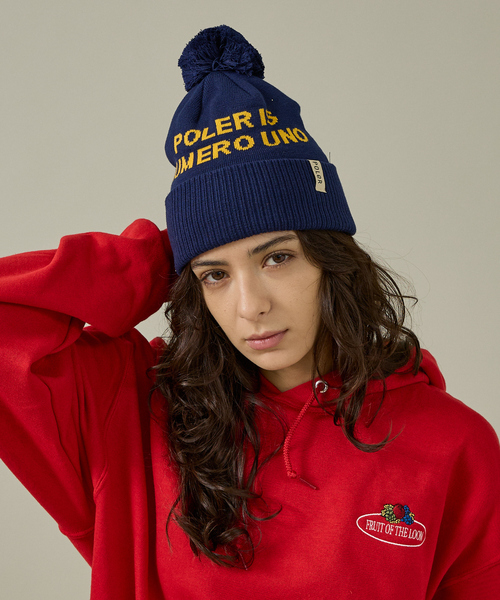 POLeR（ポーラー）の「【POLER / ポーラー】POM BEANIE / ポン ビーニー /ユニセックス（ニットキャップ/ビーニー・メンズ・ブラック/オレンジ/ネイビー・フリー）」の2枚目の写真