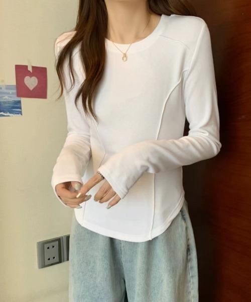 gossip!ロサンゼルス(ゴシップロサンゼルス)の「【Y2Kガーリー】裏起毛長袖Tシャツ(秋冬新作)(Tシャツ/カットソー・レディース・ブラック/ライトグレー/ホワイト/ダークグレー・FREE)」の17枚目の写真