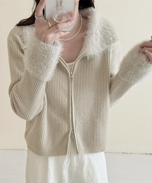 GLAMOROUS JANE（グラマラスジェーン）の「衿袖ファー付ジップニットカーディガン（カーディガン/ボレロ・レディース・ブラック/アイボリー/ホワイト/ブラウン・FREE）」の15枚目の写真