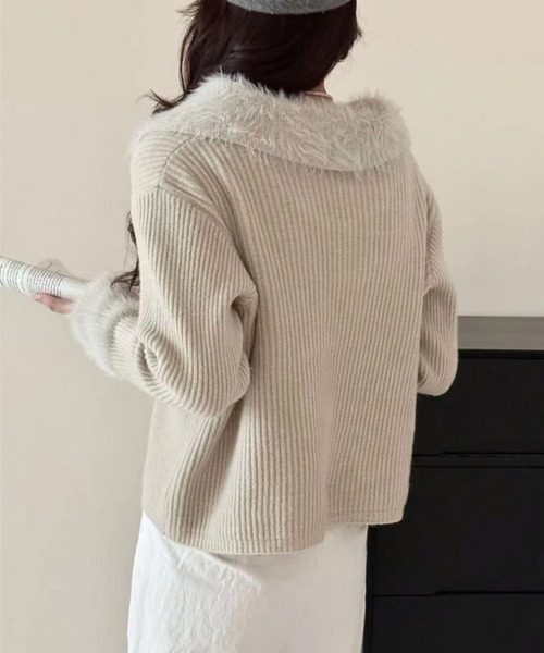 GLAMOROUS JANE（グラマラスジェーン）の「衿袖ファー付ジップニットカーディガン（カーディガン/ボレロ・レディース・ブラック/アイボリー/ホワイト/ブラウン・FREE）」の16枚目の写真