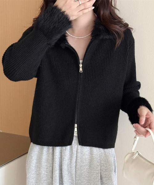 GLAMOROUS JANE（グラマラスジェーン）の「衿袖ファー付ジップニットカーディガン（カーディガン/ボレロ・レディース・ブラック/アイボリー/ホワイト/ブラウン・FREE）」の17枚目の写真
