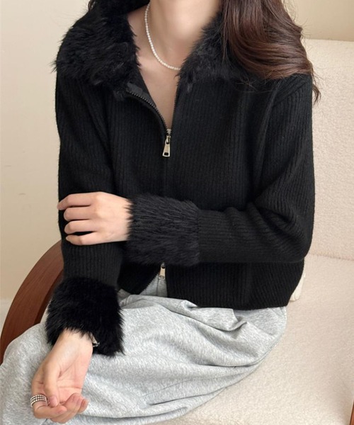 GLAMOROUS JANE（グラマラスジェーン）の「衿袖ファー付ジップニットカーディガン（カーディガン/ボレロ・レディース・ブラック/アイボリー/ホワイト/ブラウン・FREE）」の19枚目の写真