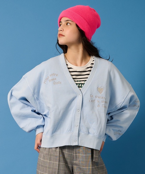 pom ponette junior（ポンポネットジュニア）の「【AMI】らくがき刺しゅうウラケカーディガン（カーディガン/ボレロ・キッズ・グレー/ライトブルー・L:160cm/M:150cm）」の2枚目の写真