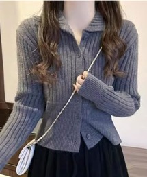 前ボタンニットカーディガン