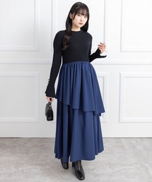 CLEAR BASIC | ランダムスカートドッキングニットワンピース[大人 フェミニン 上品]≪AW新作≫(ワンピース)