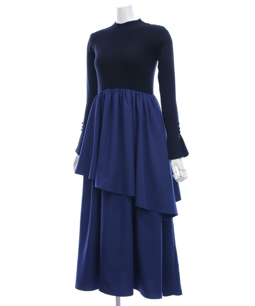 CLEAR BASIC（クリアベーシック）の「ランダムスカートドッキングニットワンピース[大人 フェミニン 上品]≪AW新作≫（ワンピース・レディース・キャメル/ネイビー・F）」の7枚目の写真