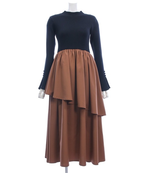 CLEAR BASIC（クリアベーシック）の「ランダムスカートドッキングニットワンピース[大人 フェミニン 上品]≪AW新作≫（ワンピース・レディース・キャメル/ネイビー・F）」の15枚目の写真