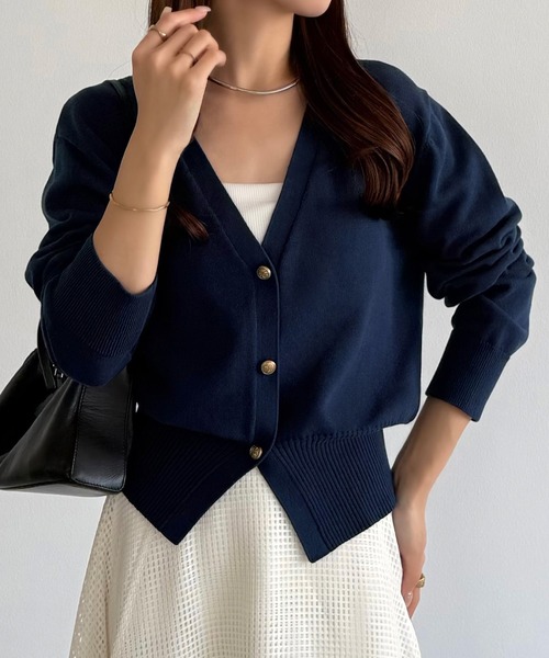 callautia（カラウティア）の「Vネックコットンニットカーディガン（カーディガン/ボレロ・レディース・ブラック/ネイビー/チャコール・MEDIUM/LARGE）」の3枚目の写真