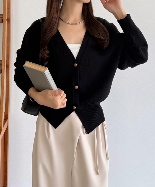 callautia（カラウティア）の「Vネックコットンニットカーディガン（カーディガン/ボレロ・レディース・ブラック/ネイビー/チャコール・MEDIUM/LARGE）」の5枚目の写真