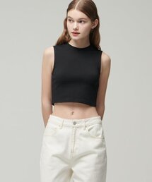ウィメンズクルーネッククロップスリーブレストップ[ブラック]