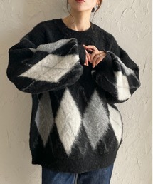 【新品】BLACK LABEL アーガイルニットセーター⭐️ アーガイル ニット」に該当するブラック/黒色系のファッション通販