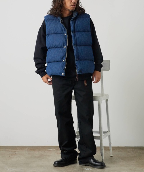 REMI RELIEF（レミレリーフ）の「REMI RELIEF/レミレリーフ ナチュラル加工 デニムダウンベスト（ダウンベスト・メンズ・ブルー/ライトブルー・M/L/XL）」の20枚目の写真