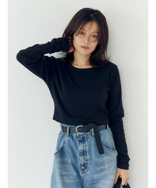 Ungrid(アングリッド)の「フィットショートロングスリーブTee(Tシャツ/カットソー・レディース・ブラック/オフホワイト/ピンク/グリーン・FREE)」の3枚目の写真