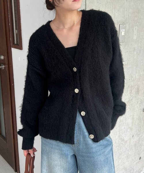 セール】ニュアンスボタンレイヤード風カーディガン（カーディガン