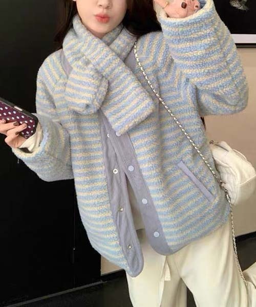 gossip!ロサンゼルス(ゴシップロサンゼルス)の「Y2K ボアリバーシブルコート マフラーセット 2WAY(その他アウター・レディース・ブルー/オフホワイト・FREE)」の20枚目の写真
