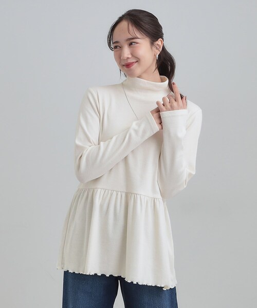 Cutie Blonde(キューティーブロンド)の「【洗濯機可/S-LL】品よく重ねる ペプラムリブトップス(チュニック・レディース・ブラック/ブラウン系その他/オフホワイト・01/02/03/04)」の18枚目の写真