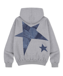 LAUGHER（ラファー）の「Star Denim Patchwork Hoodie - Grey（パーカー）」