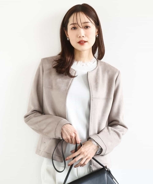 セール】フェイクスウェードショートブルゾン/洗える（ブルゾン）｜MK