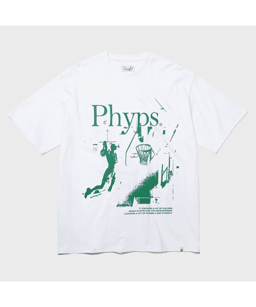 PHYSICAL DEPARTMENT(フィジカル デパートメント)の「バスケットボールダンクシュート半袖Tシャツ_ホワイト/グリーン(Tシャツ/カットソー・レディース・その他・LARGE/MEDIUM/SMALL/X-LARGE)」の1枚目の写真